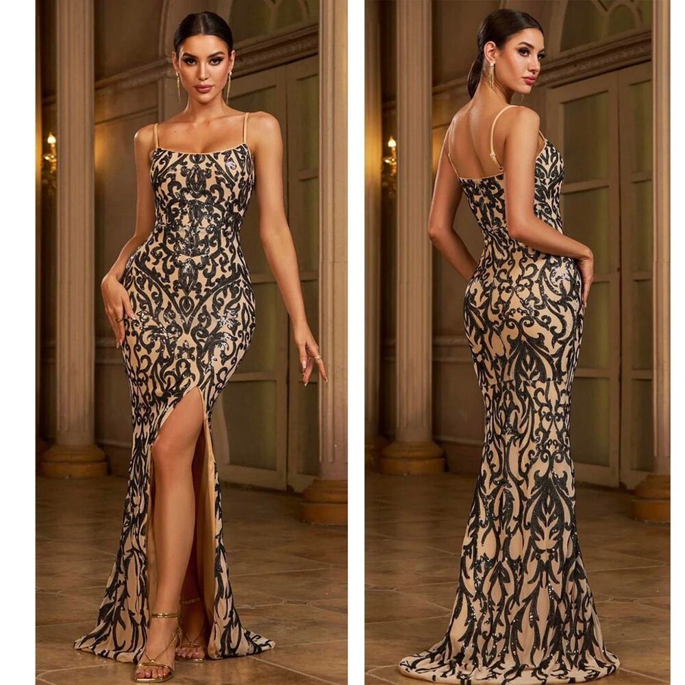 Miss Ord Mermaid fishtail sequin formal dress women small fitted bodycon sexy